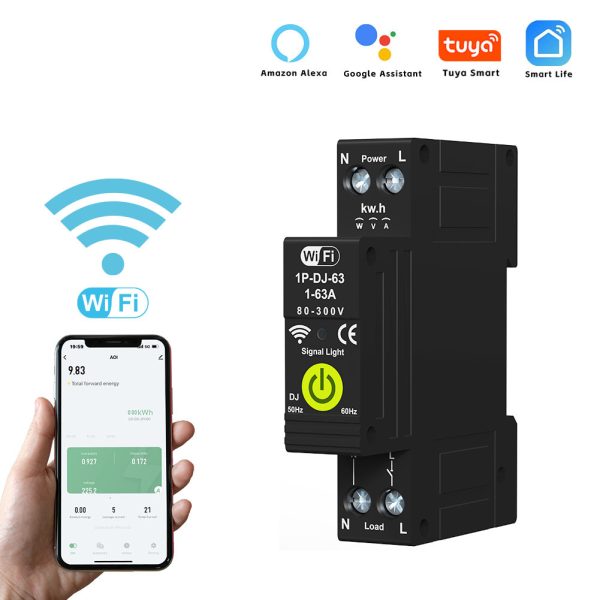 WIFI Smart circuit breaker Electricity Power kWh Meter Mini Remote Control Voltage smart home breaker 63A 1P+N /DJ