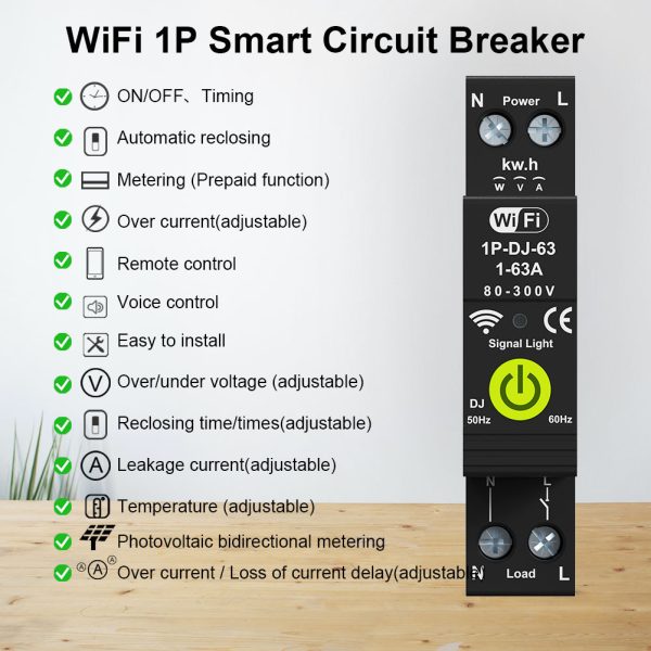 WIFI Smart circuit breaker Electricity Power kWh Meter Mini Remote Control Voltage smart home breaker 63A 1P+N /DJ - Image 2