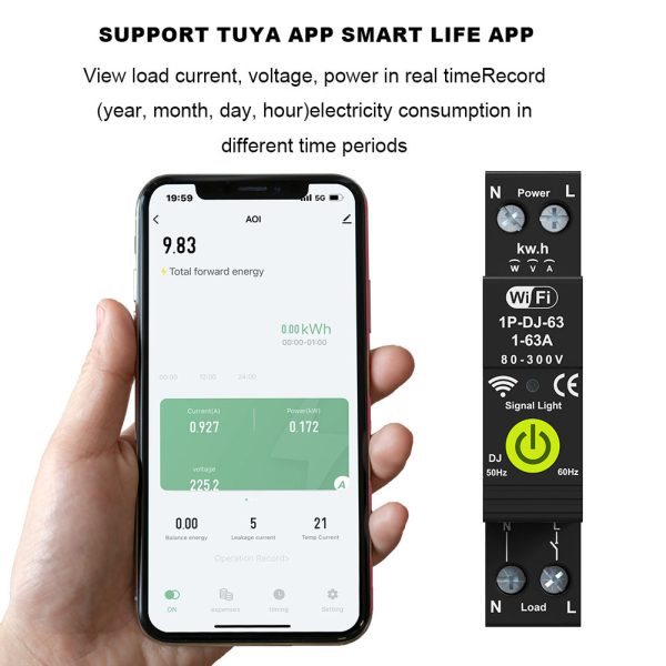 WIFI Smart circuit breaker Electricity Power kWh Meter Mini Remote Control Voltage smart home breaker 63A 1P+N /DJ - Image 5