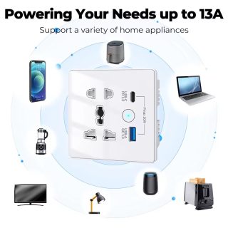 Smart 5 pin USB-A, USB-C touch Socket