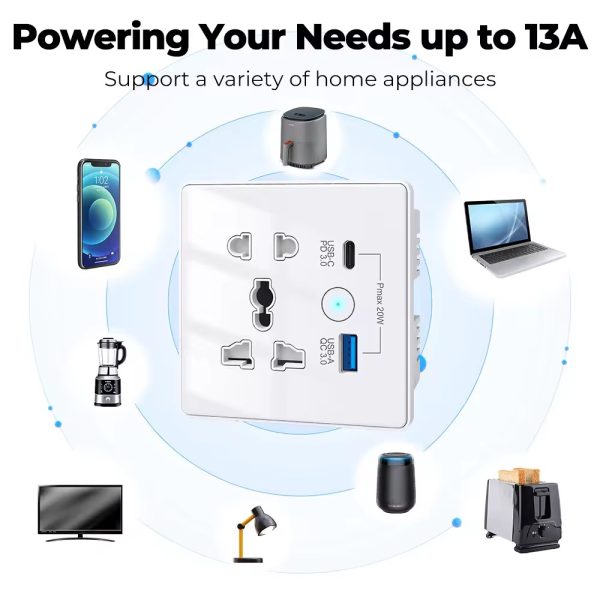 Smart 5 pin USB-A, USB-C touch Socket
